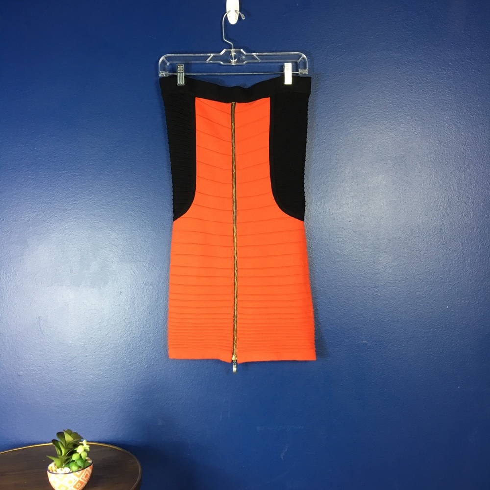 Juno Red and Black Tube Dress with Front Zipper